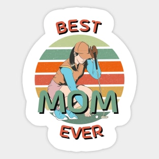 Best Mom Ever Golfing Mom Retro Sunset Sticker